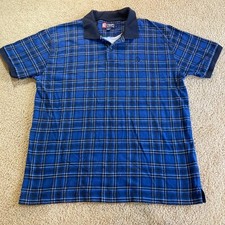 Chaps Ralph Lauren Polo Shirt Mens Size L Large Blue Plaid Short Sleeve