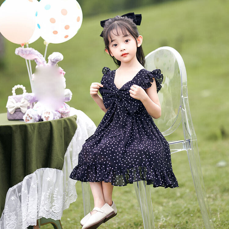 Kids Polka Dots Chiffon Dress Detachable Bowknot Ruffle Kids Polka Dots Chiffon Dress Detachable Bowknot Ruffle
