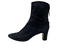 Vtg LIZ CLABOIRNE Black Suede Bootie Boot Low Heel Zip Spain Sz 8.5 M
