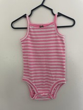 Carter's Baby Girls Pink Striped Cotton Blend Lace Trim Sleeveless Bodysuit 6 M