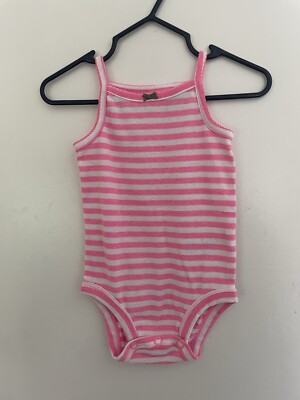 Carter's Baby Girls Pink Striped Cotton Blend Lace Trim Sleeveless Bodysuit  M