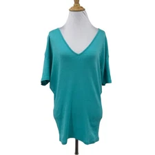 Michael Stars Top Womens OS One Size Blue V Neck Dolman Sleeves Fitted Stretch
