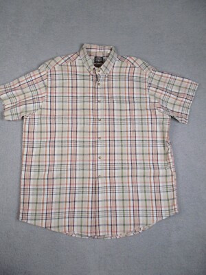 Vintage Creekwood Shirt Mens 2XL Beige Plaid Button Down Linen Cotton USA Made