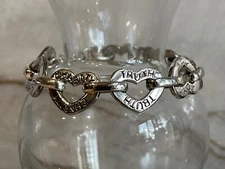 Heart Bracelet--Silver Tone--Loop/Link--Jewelry--Joy Trust Family Hope ... 