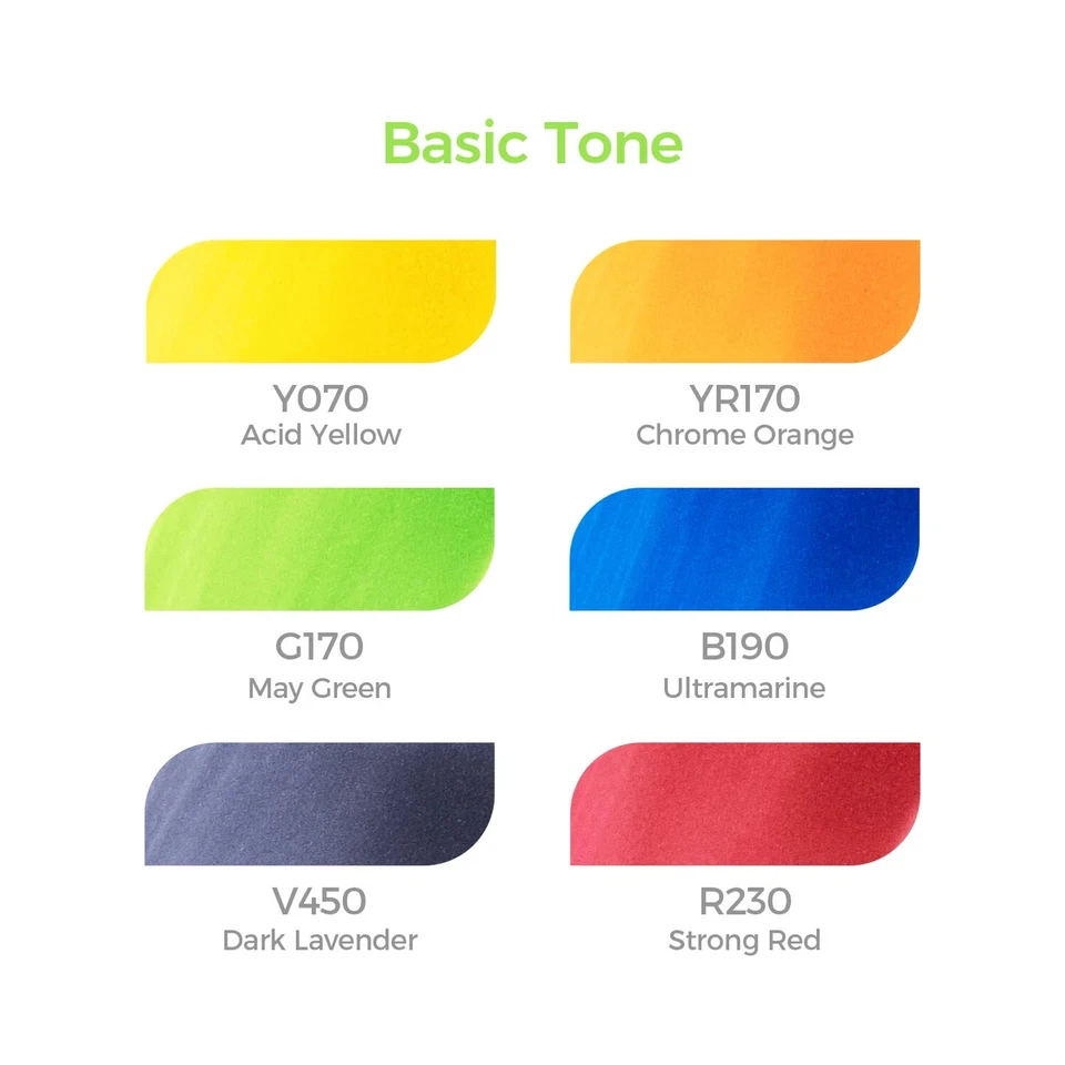 Ohuhu Honolulu 6 Colors Dual Tips Alcohol Art Markers Basic tone- Brush & Chisel — 第 2/4 张图片