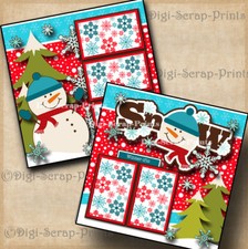SNOW WINTER 2 premade SCRAPBOOK pages paper piecing SNOWMAN LAYOUT BY DIGISCRAP