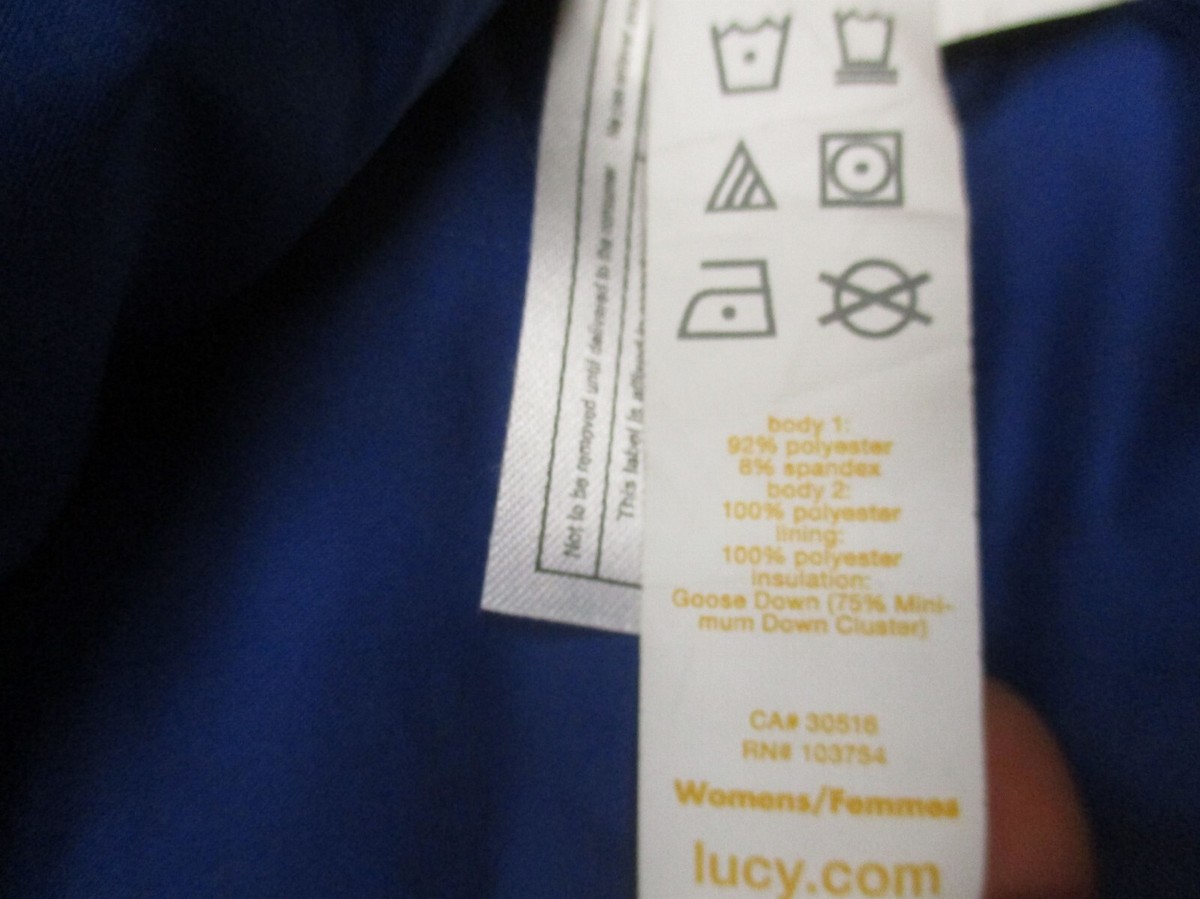 LUCY Size M Womens Blue Goose Down Full Zip Stand Collar Slim