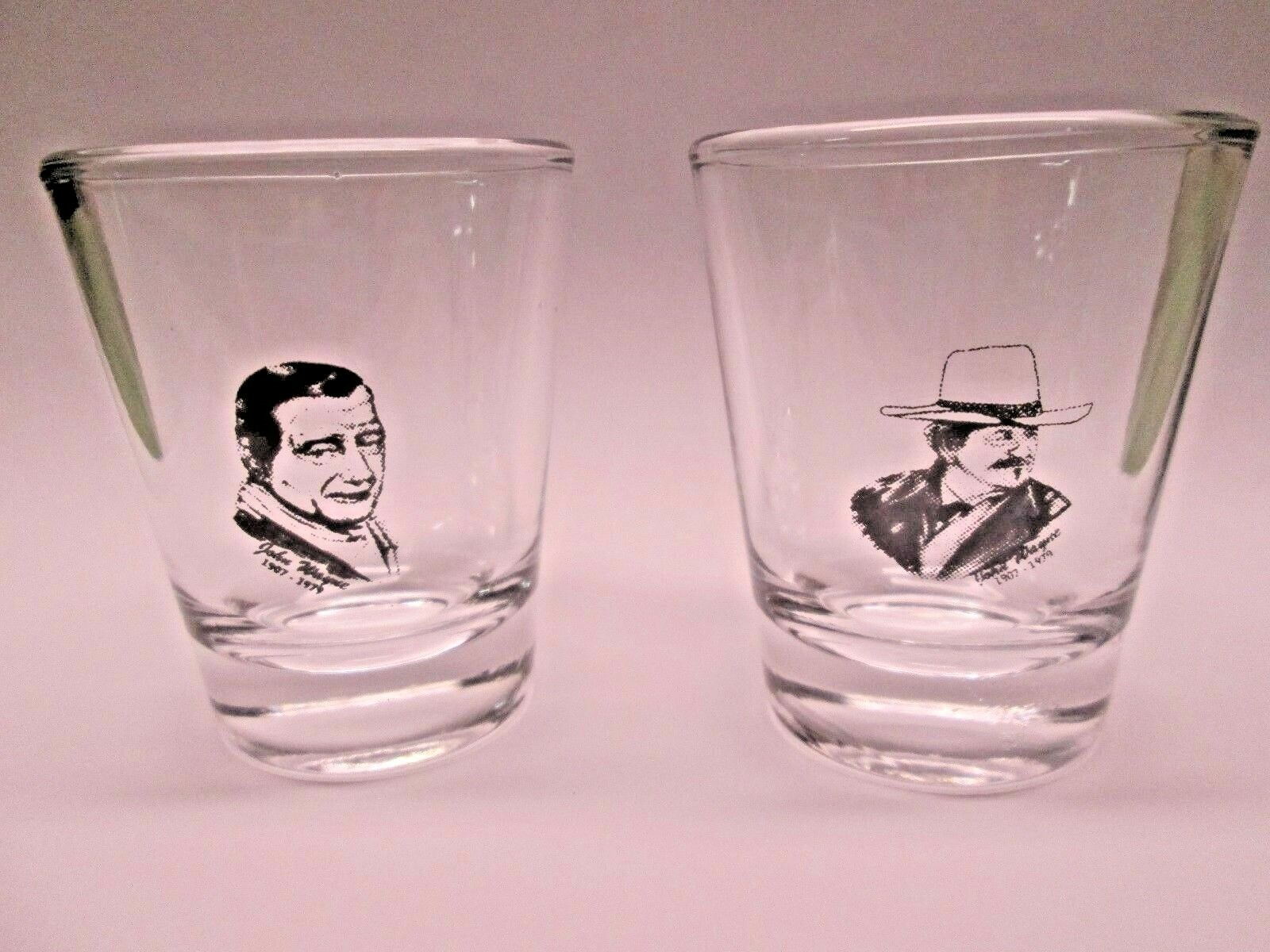 2 JOHN WAYNE IN MEMORY OF CLEAR SHOT GLASSES eBay