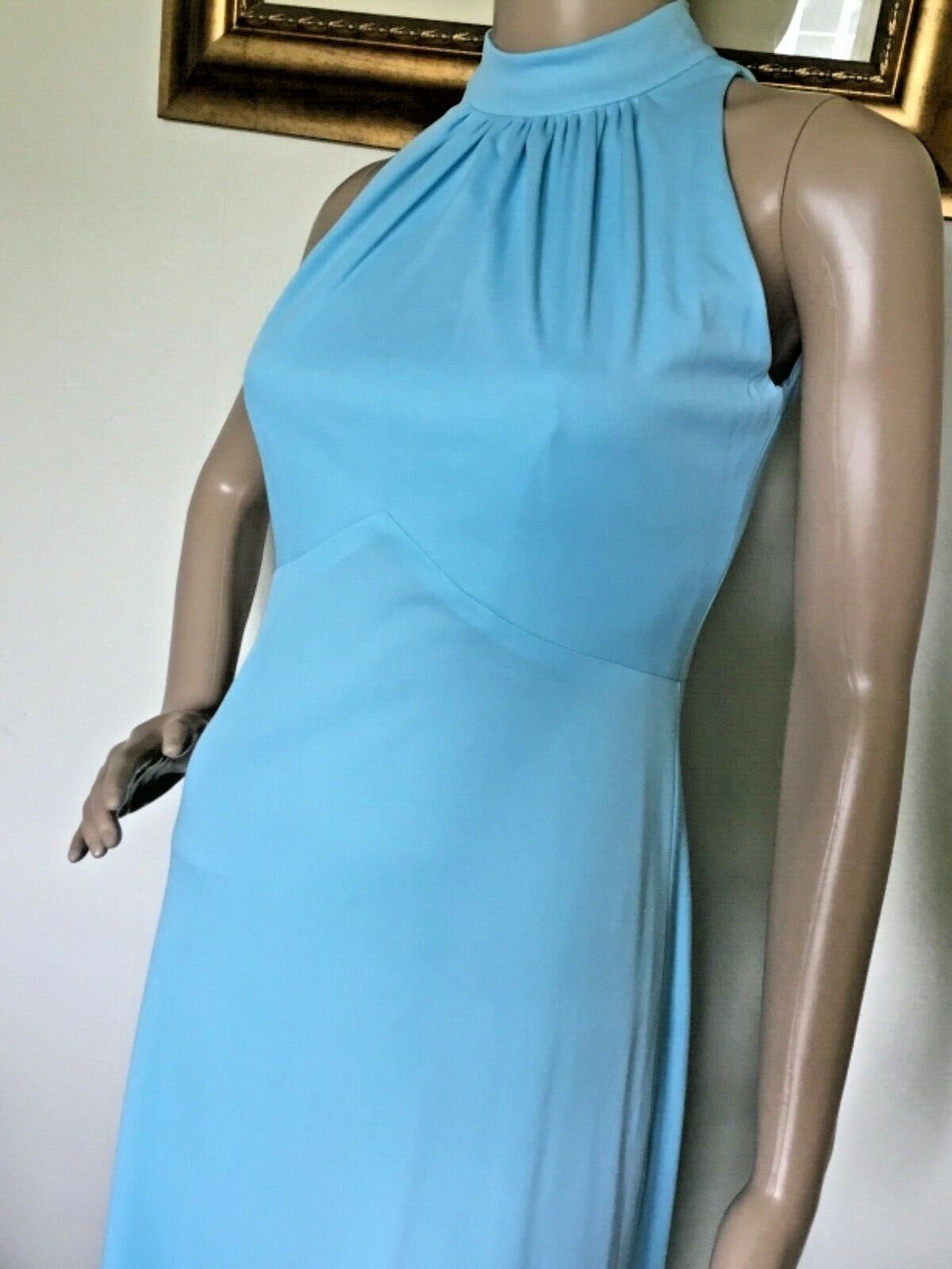 70's Vintage Baby Blue Sleeveless Pinup Maxi Dress - image 4