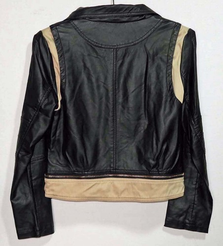 Girls Medium Jacket Outerwear Black Biker Outwear Coat Zipper Faux Leather - Picture 3 of 12
