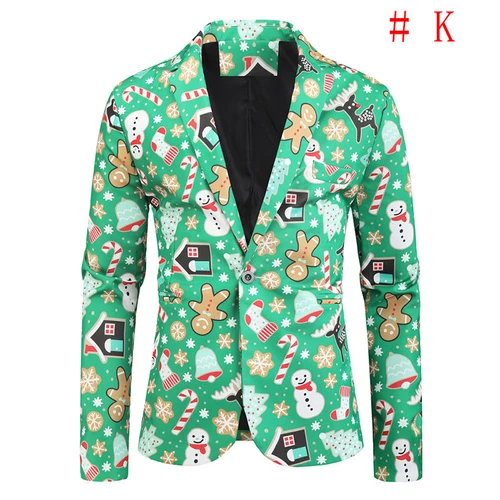 Mens Christmas Blazer Festive Coat Print Suits Jacket Xmas Party Jacket Costumes - Picture 46 of 54