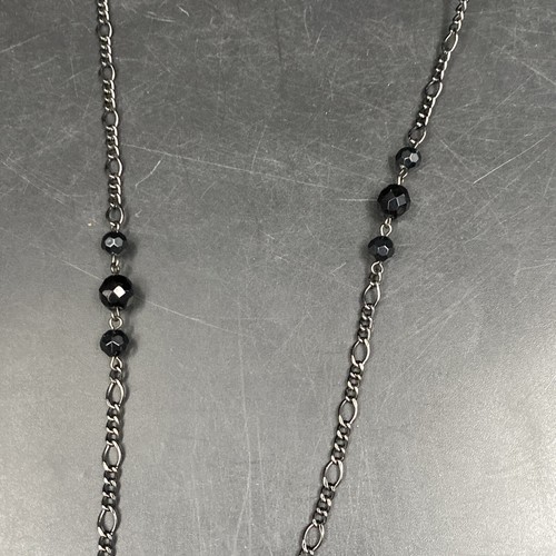 2028 Silver Tone Chain Black Faceted Bead Long Opera Statement Retro Necklace - Picture 4 of 11