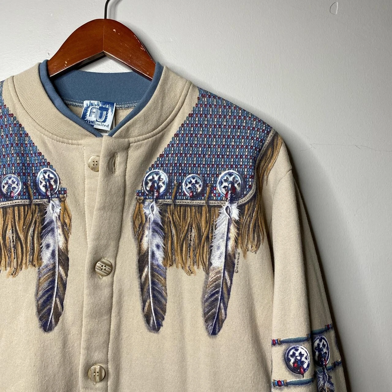 OFF WHITE Felpa nativa panna vintage anni 90 taglia grande 80% cotone 20% poliestere