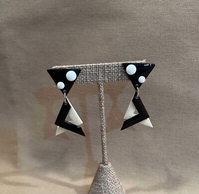 Vintage MAM' Designer Dangle Disco PIERCED Earrings 1980s Golden Girls TRIANGLES