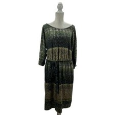 Mlle Gabrielle Women's Dress Knit Midi Boatneck Split Dolman Sleeves Sash L/XL