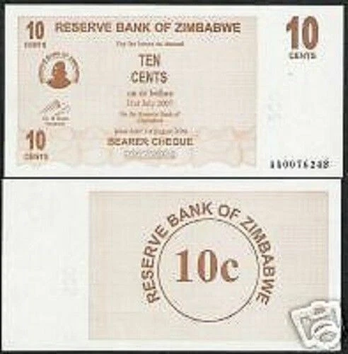 Zimbabwe 10 CENTS P-35 2006 x 50 Pcs Lot BUNDLE Cheque UNC Zimbabwean BANK NOTE - Image 3 of 4