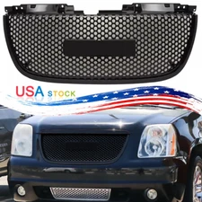 For GMC Yukon Denali 2007-2014 Glossy Black Round Hole Mesh Front Bumper Grille