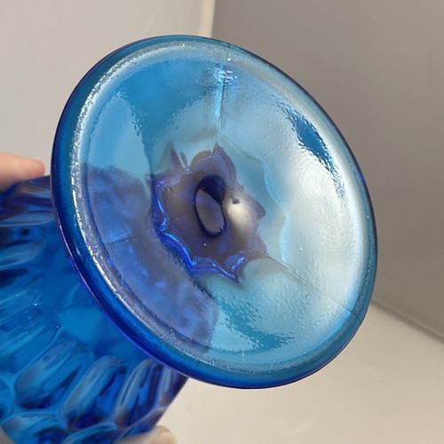 VTG Fenton Colonial Blue Glass Swung Vase Thumbprint Handkerchief Pedestal MCM - Picture 12 of 14