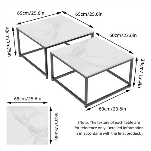 Set of 2 Modern Nested Coffee Table Real Marble Sofa Side Tea Table Home Office - Picture 21 of 22