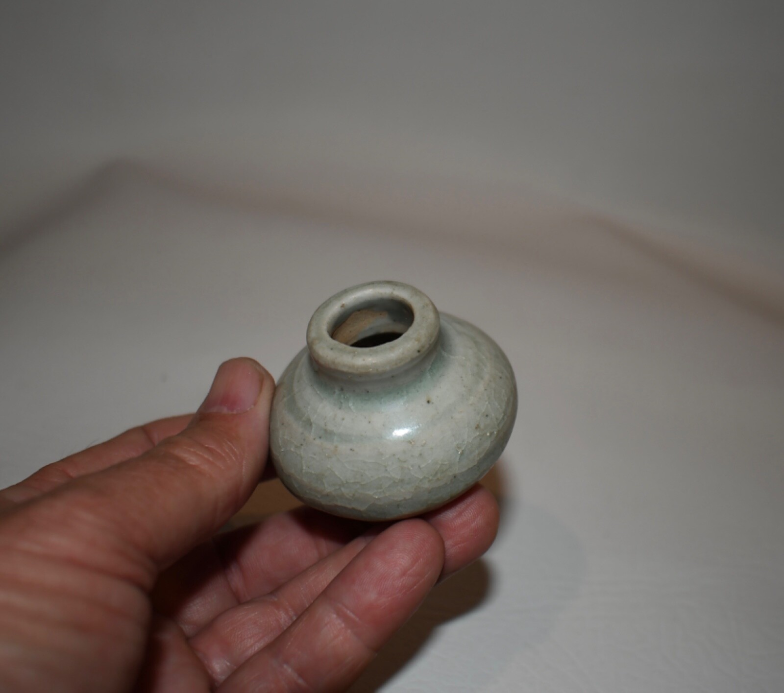 Antique Sawankhalok Period Ceramic Green Glazed Jarlet from Thailand