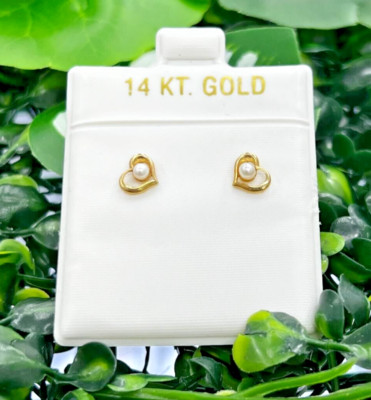 14K Gelbgold Herz mit Ohrstecker 4,5x6mm Push Back Everyday Aretes Oro