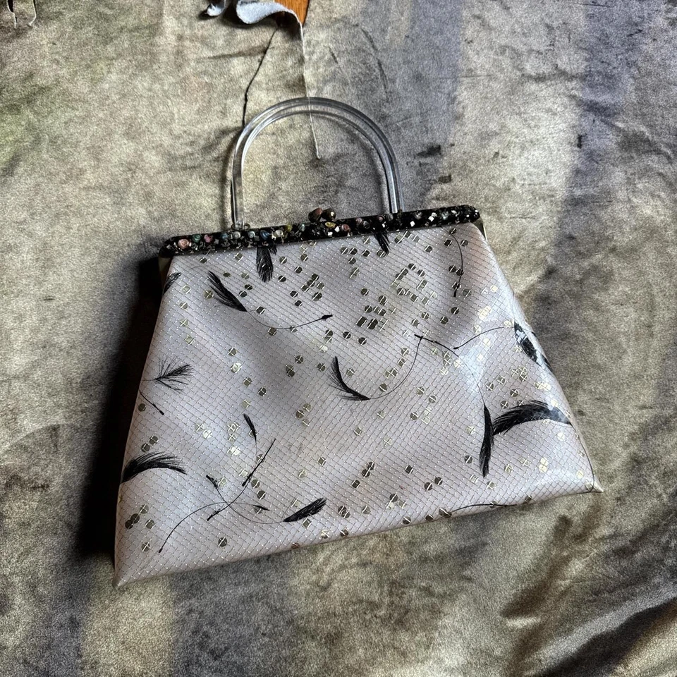 60s retro glam sparkle Lucite top handle purse - Image 2 of 4