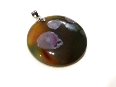Pendentif Agate Mousse Pierre Naturelle Sur Bélière Acier Inoxydable Hypoallergénique - Occasion Comme Neuf
