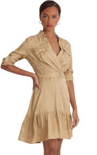 Lauren Ralph Lauren Birch Tan Belted Geo Jacquard Dress, Size 12, NWT