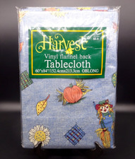 Harvest Flannel Backed Vinyl Tablecloth Oblong Sunflowers Pumpkins 60 x 84" NIP