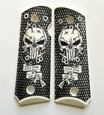 Compact 1911 custom engraved imitation ivory grips grim reaper skull live free