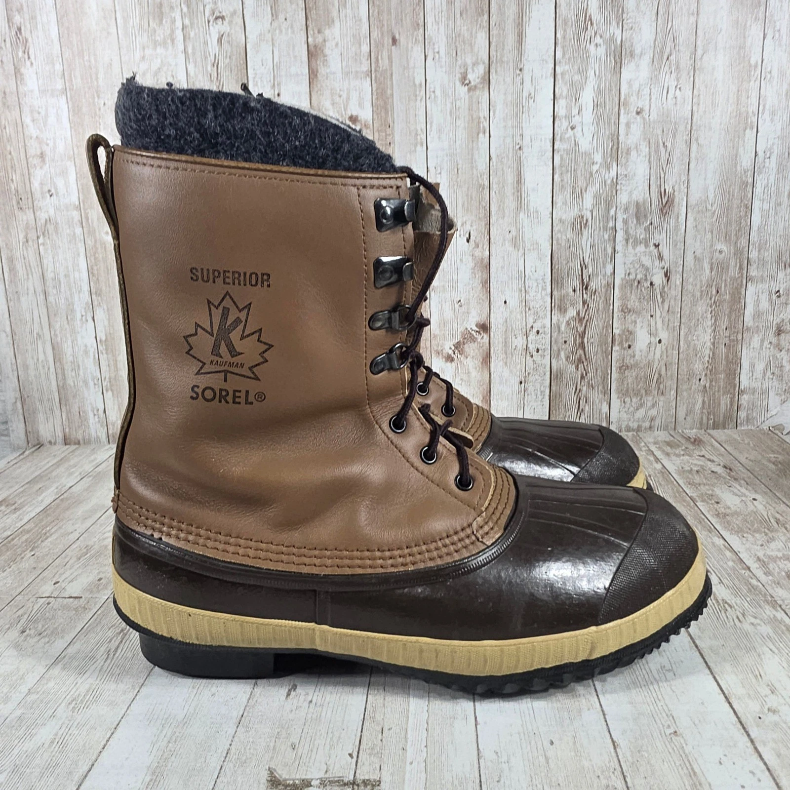 Sorel Superior Kaufman Vintage Mens 10 Winter Boots Brown Leather Duck Boots