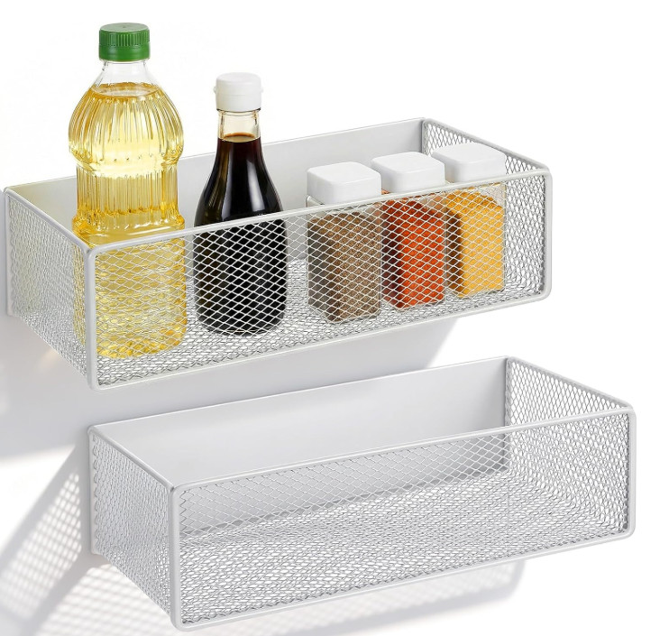 2PCS Magnetic Basket Bins, 10 × 5 × 3 inch Fridge Organizer Holder, Heavy Duty M