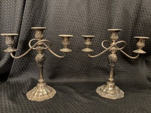 Antique International Silver Countess Silver Plate Gothic Candle Candelabra Set
