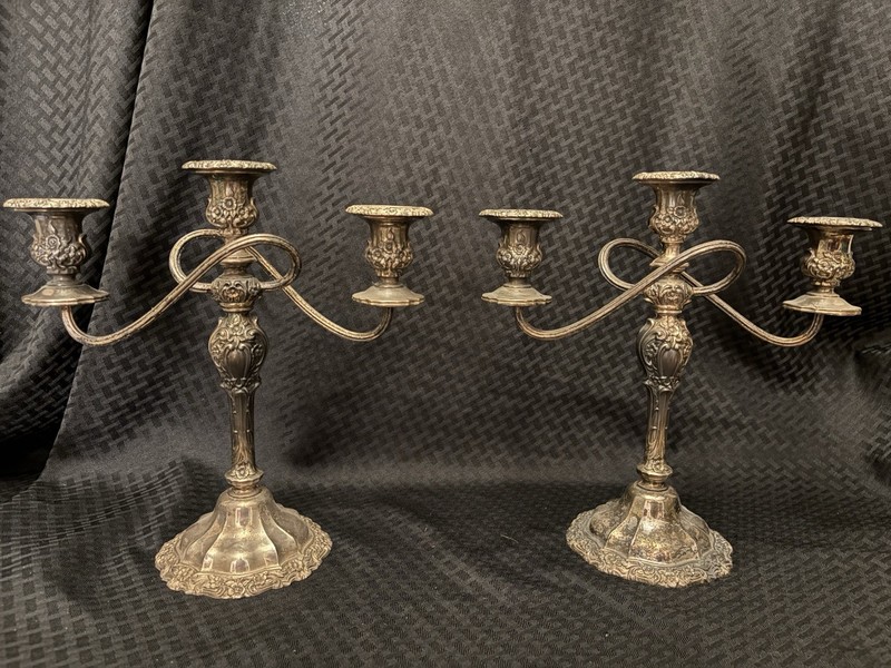 Antique International Silver Countess Silver Plate Gothic Candle Candelabra Set