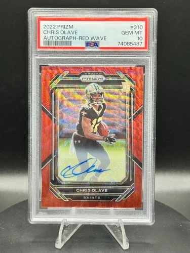 2022 Prizm Chris Olave AUTO Red Wave #310 RC /149 PSA 10