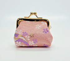 Japanese Gamaguchi Coin Purse Kyoto Nishijin made in Japan Sakura Pink / purple 