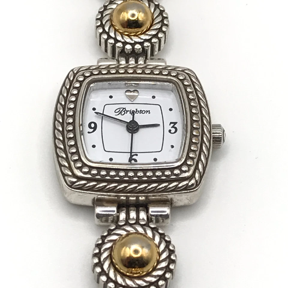 Reloj Brighton Toscana Plateado y Dorado Placa Cierre de Palanca Batería Nueva 8" Ajuste Foto 2 de 4