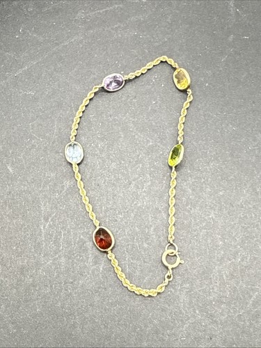 ❤️ Juego de brazalete de piedras semipreciosas de oro amarillo de 14K 7"" (2476) - Imagen 3 de 6