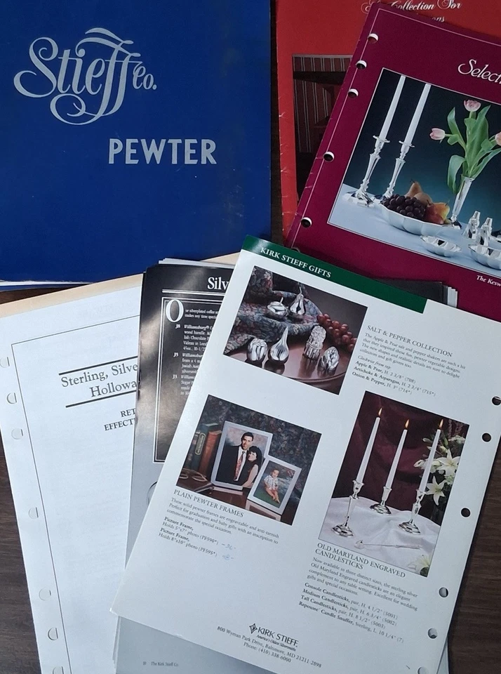 Catálogo de peltre Stieff y hojas de referencia comercial cubiertos Holloware años 60 70 Foto 2 de 4