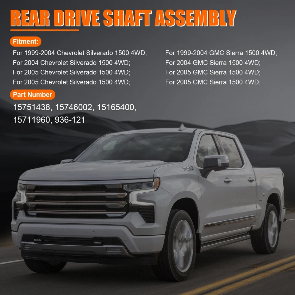 Aluminum Rear Drive Shaft Assembly NEW For Chevy Silverado 1500 GMC Sierra 1500/ - Imagem 3 de 4