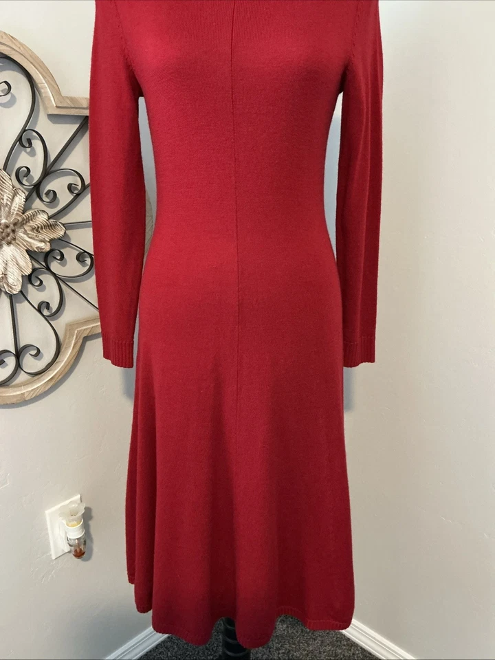 Vestido Suéter Lafayette 148 Rojo Sólido Lana Talla M Foto 3 de 4