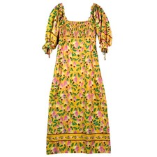 Farm Rio Mini Cashew Short Sleeve Smocked Maxi Dress XS