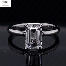 IGI 1.50Ct D VVS2 Emerald Cut Lab Grown Diamond Engagement Ring 950 Platinum