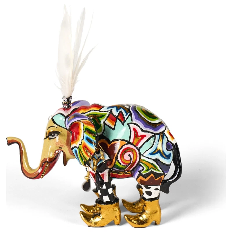 ELEFANTE Statua Scultura Tom's Drag 3000 Tuffi 14 cm Piume Pop Art Portafortuna, fotografia 4 di 9