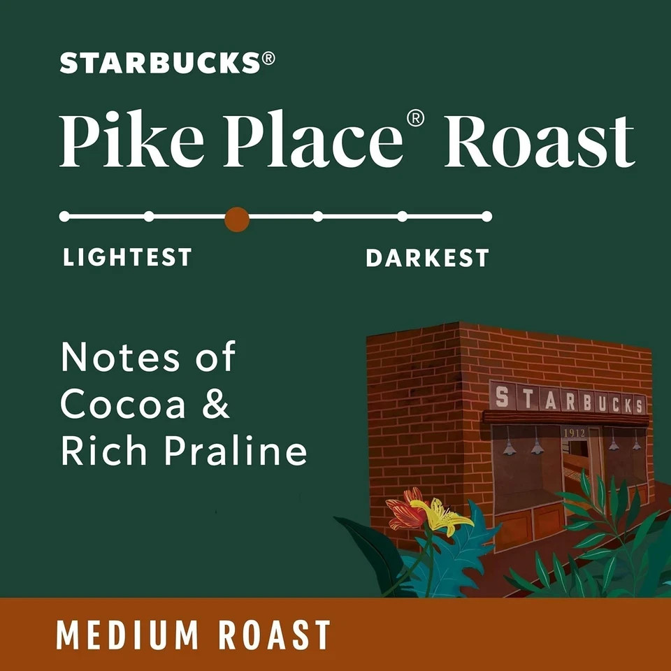 Starbucks Pike Place K-Cups, Medium Roast, 96 Pods (4 Boxes)