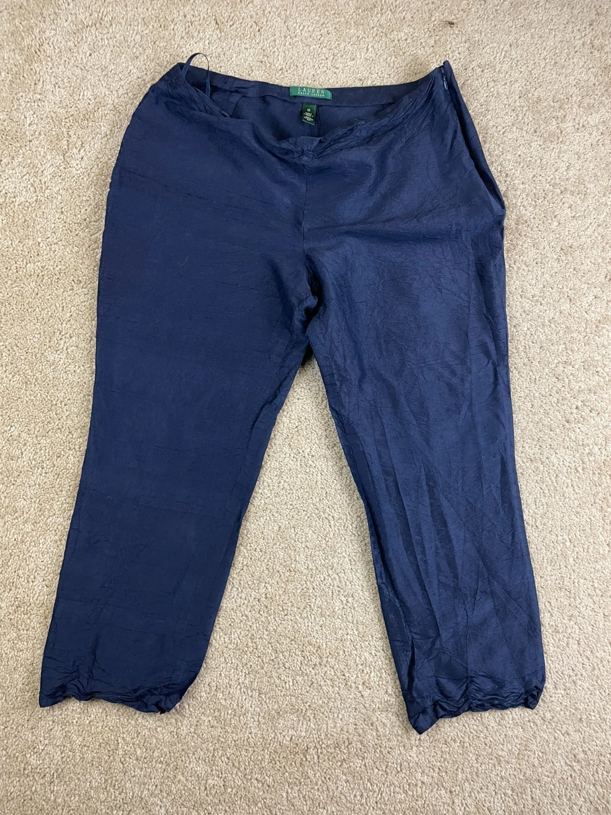 Lauren Ralph Lauren Capri Pants Womens 12 Silk Flat Front Zip Blue