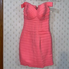 Sherri Hill Coral Bandage Bodycon Off Shoulder Sweetheart Dress Size 2 Cocktail