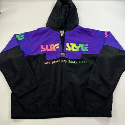 Vintage Surf Style Pullover Windbreaker Jacket One Size Neon 80s