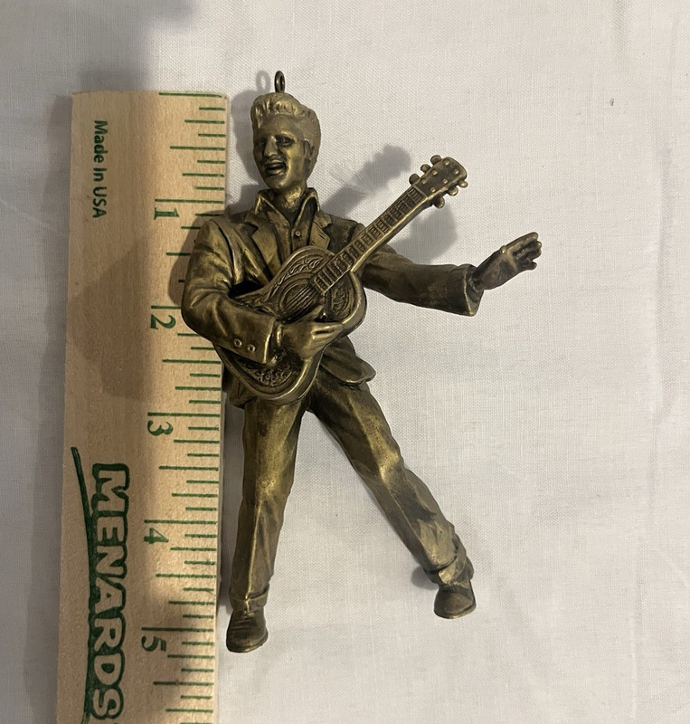 Gold Metal Hanging Christmas Ornament Guitar Player Person Shape, 4 in