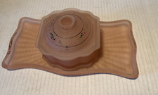 Pink  Martin ? Hand Painted Vanity Set /1 Tray  / Puff Box